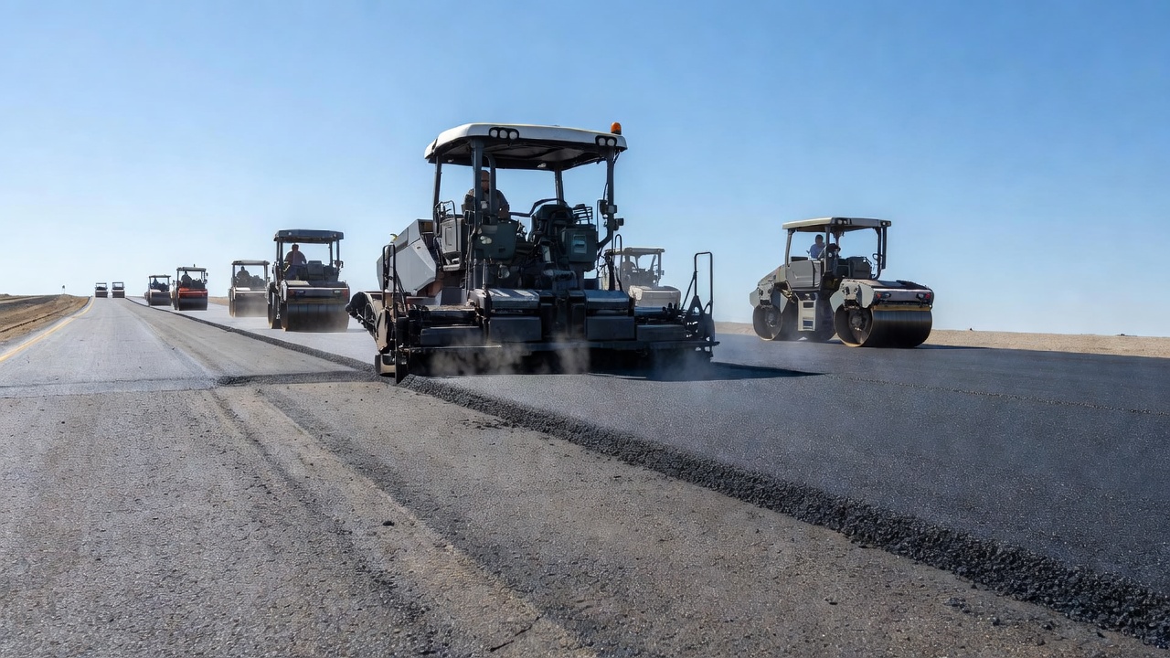 Revêtement d'enrobé posé sur une couche de base recyclée à froid durcie sur une autoroute