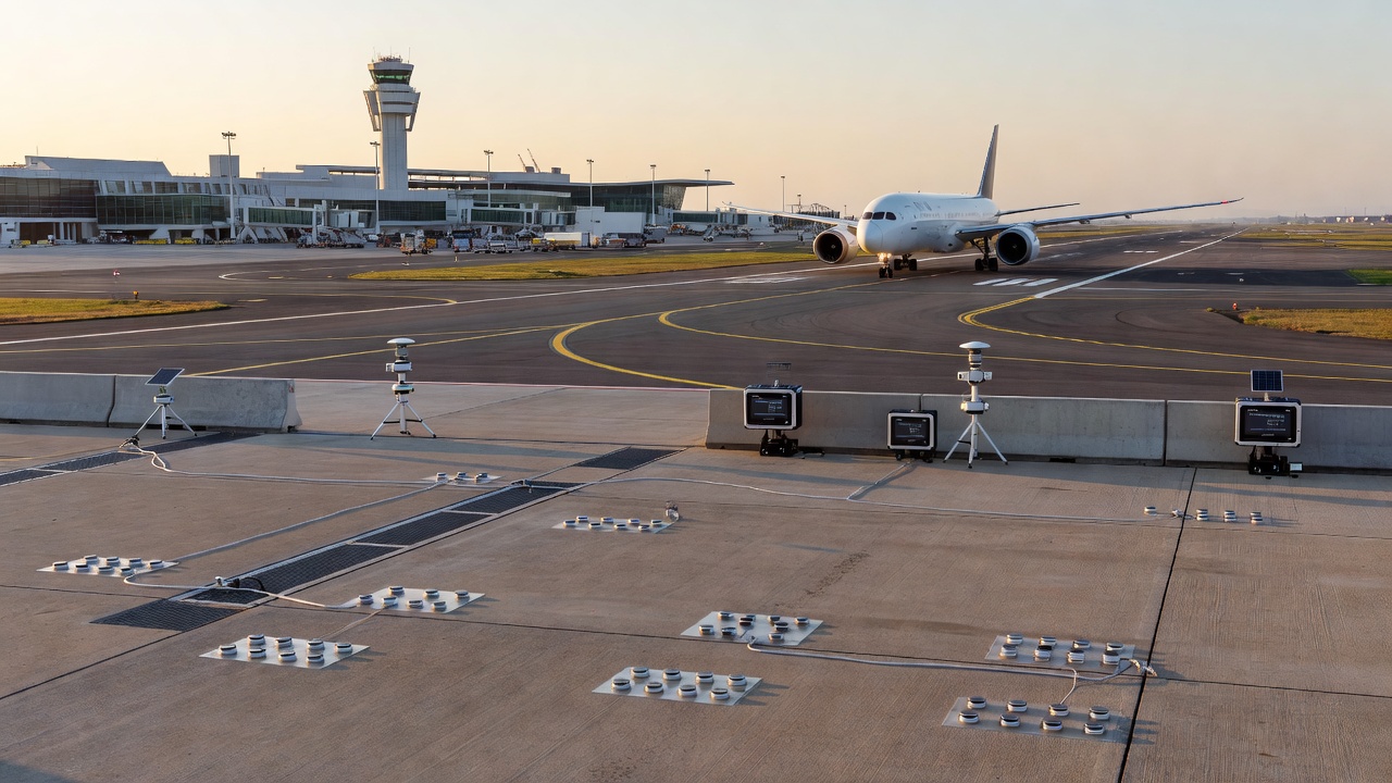 Chaussée de piste aéroportuaire avec capteurs de surveillance de la santé structurelle intégrés pour la mesure de la réponse aux charges des aéronefs