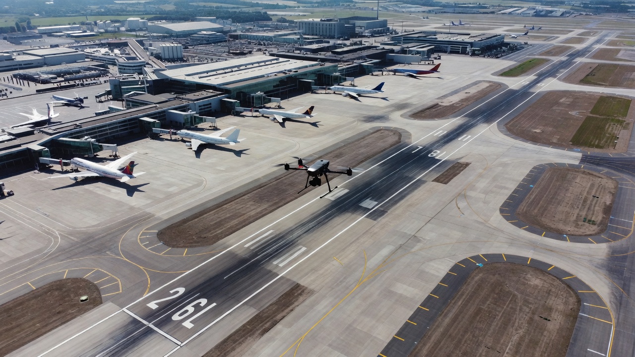 Dronový letecký fotogrammetrický průzkum letištní dráhové infrastruktury s překrývajícím se snímkováním