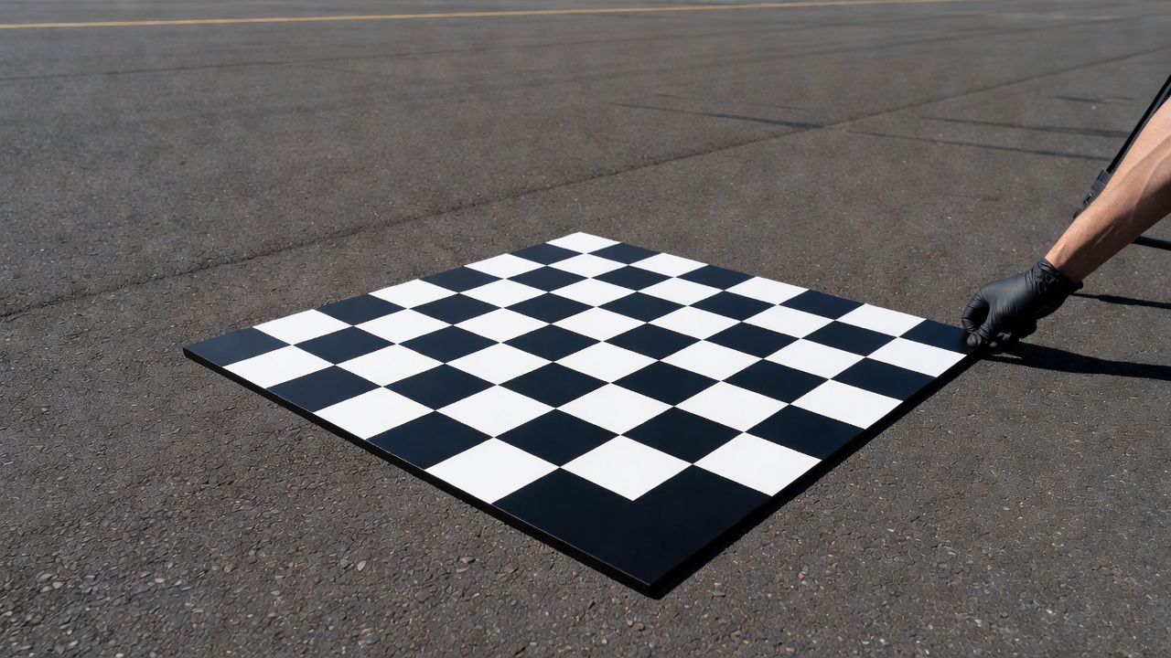 Motif de cible en damier pour calibration de caméra utilisé pour l'étalonnage photogrammétrique sur surface de chaussée