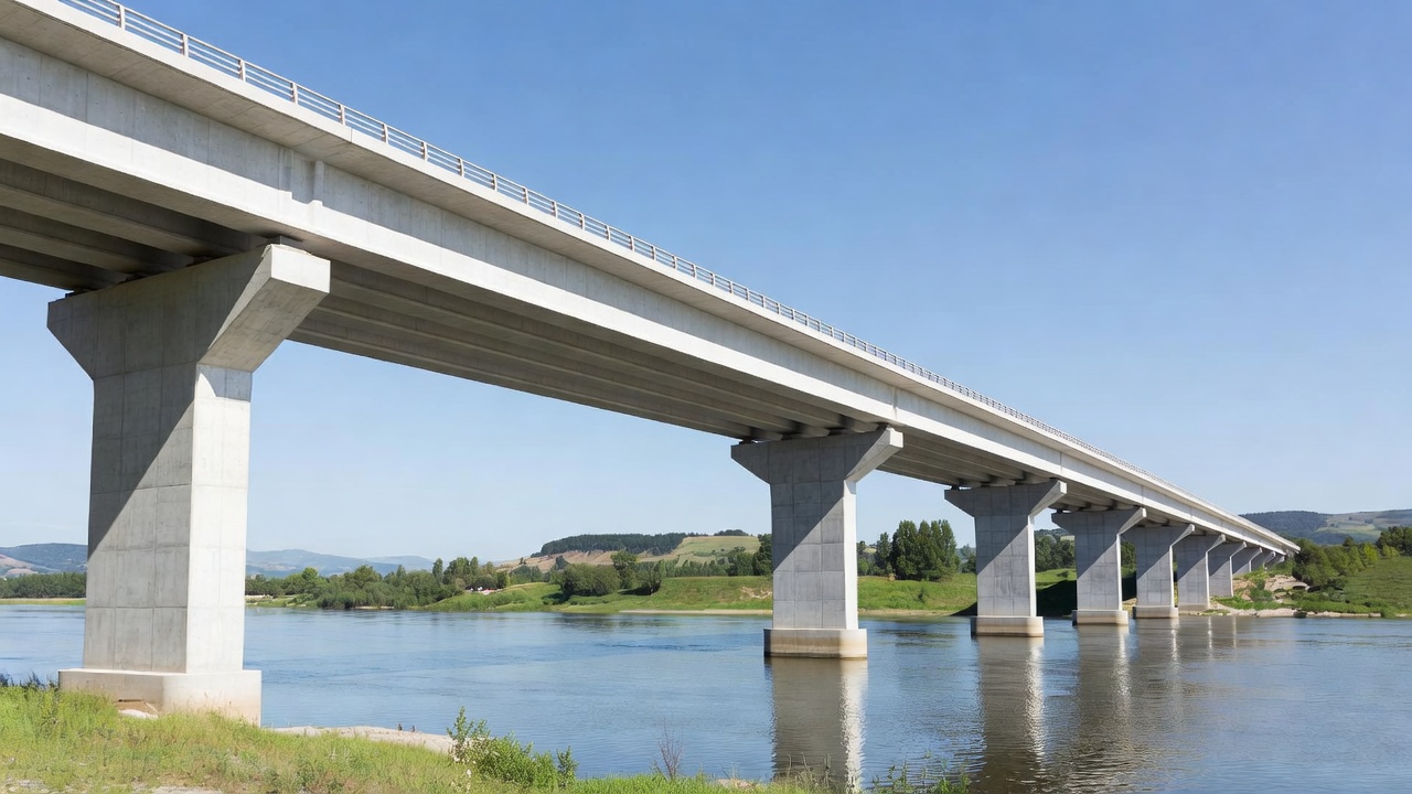 Structure de pont en BUHP montrant des poutres en I préfabriquées élancées