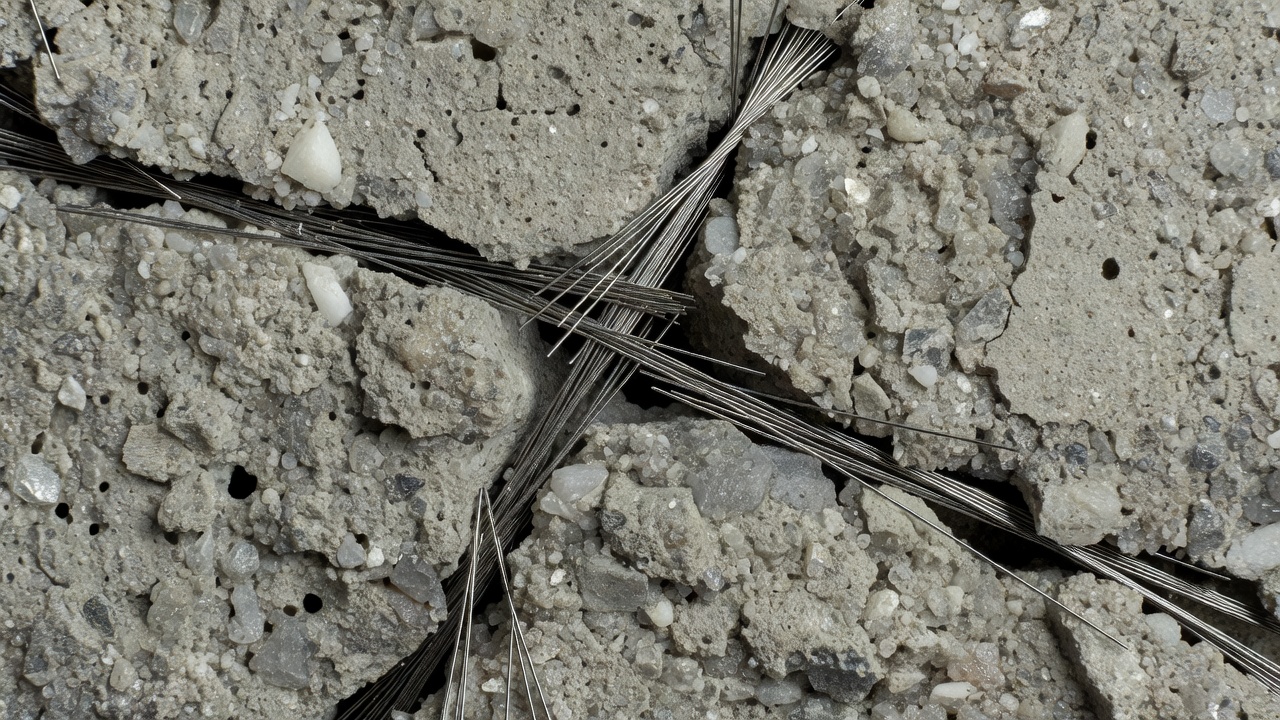 Image microscopique de fibres d'acier pontant une fissure dans la matrice BPR