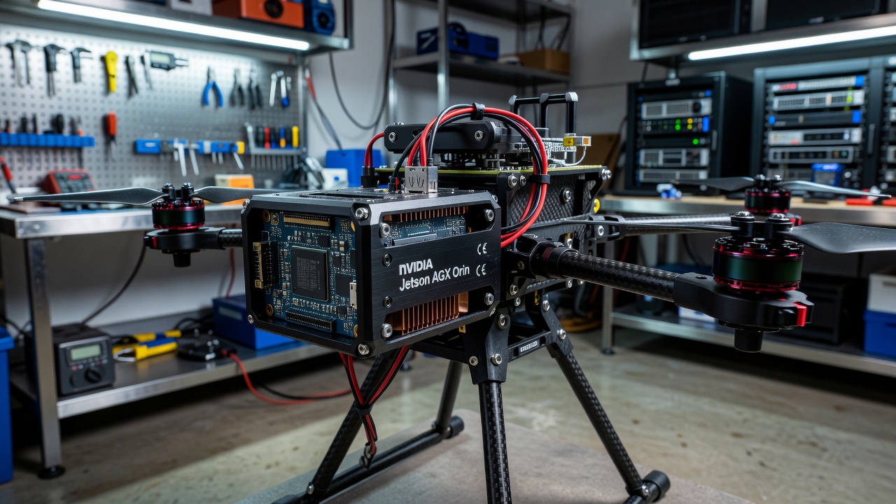 Dispositif informatique embarqué incluant un module NVIDIA Jetson monté sur charge utile de drone pour l'inspection d'infrastructures par détection de fissures par IA en temps réel