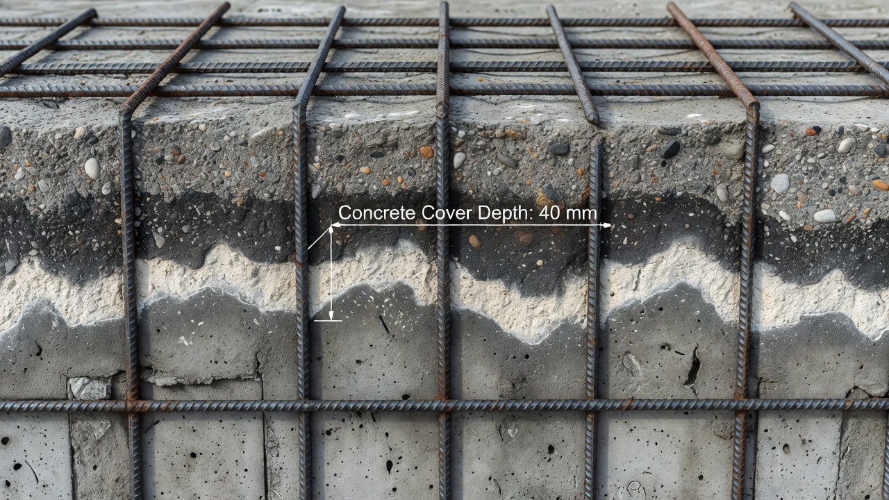 Coupe transversale schématique montrant la progression du front de carbonatation avec les zones de réduction du pH dans le béton