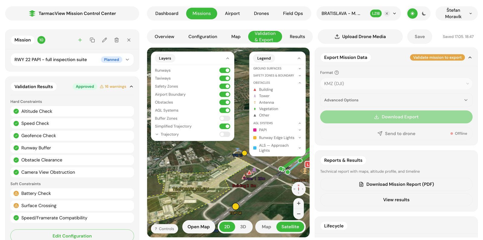 Validated surface scan mission ready for export to the drone