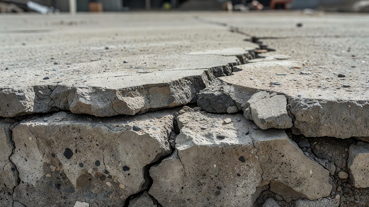 Querschnittsansicht einer Betonüberzugsablösung, die die Trennung zwischen Überzugsschicht und vorhandenem Untergrund zeigt
