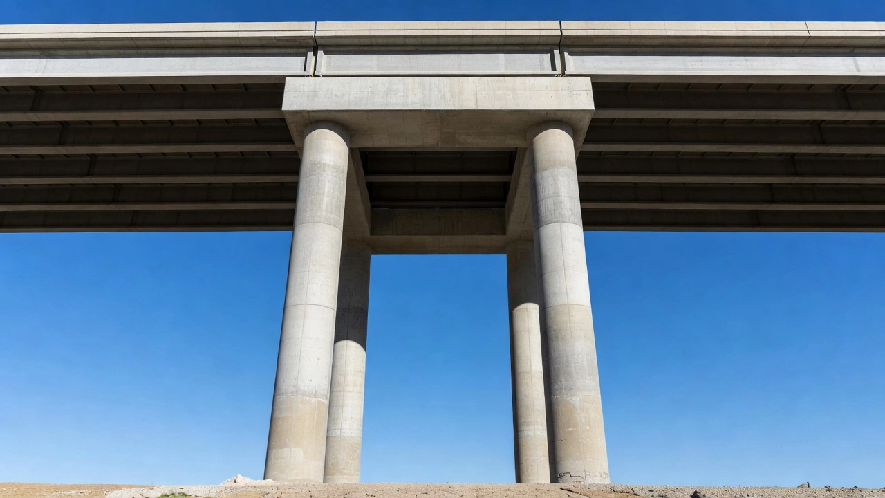 Mehrstieliger Stahlbeton-Brückenpfeiler, der einen Autobahnüberbau trägt