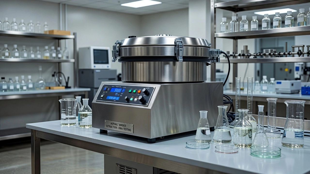 Laboratorní centrifugační zařízení používané pro metodu extrakce rozpouštědlem při zkoušení obsahu asfaltového pojiva