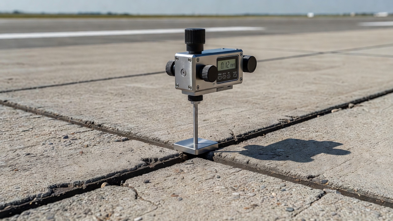 Pavement profiler and rolling measurement device on concrete runway surface used for curling and roughness measurement