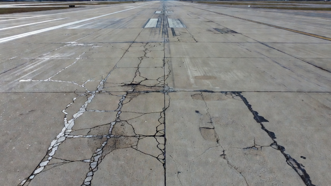 Drone-based airport runway inspection capturing pavement cracks under varying lighting conditions
