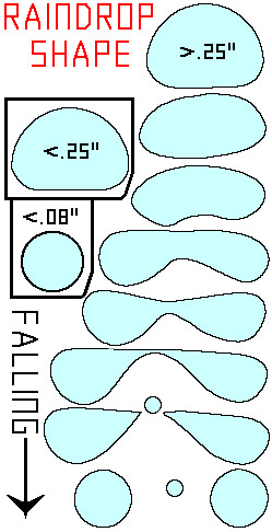 Raindrop shapes by size